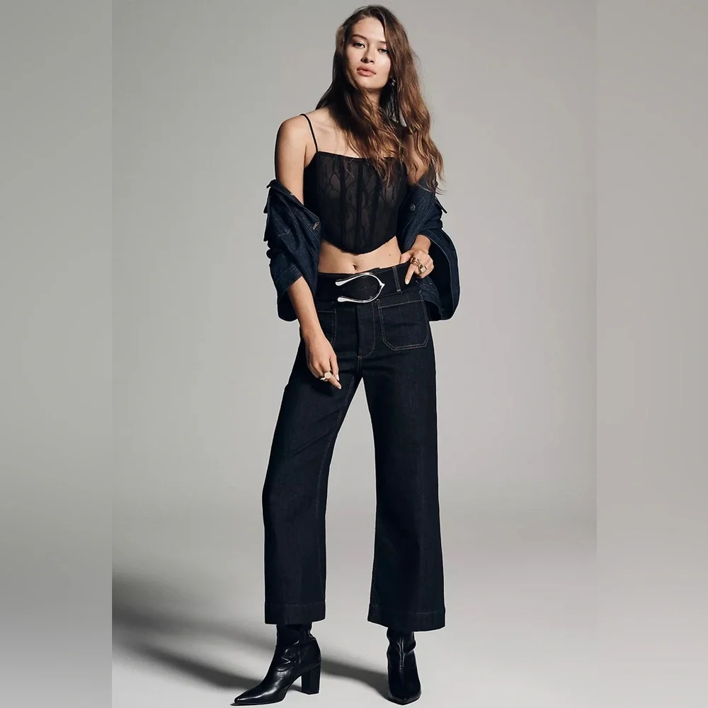 Anthropologie Maeve Colette Crop High Rise Wide Leg Jeans - Picture 1 of 12